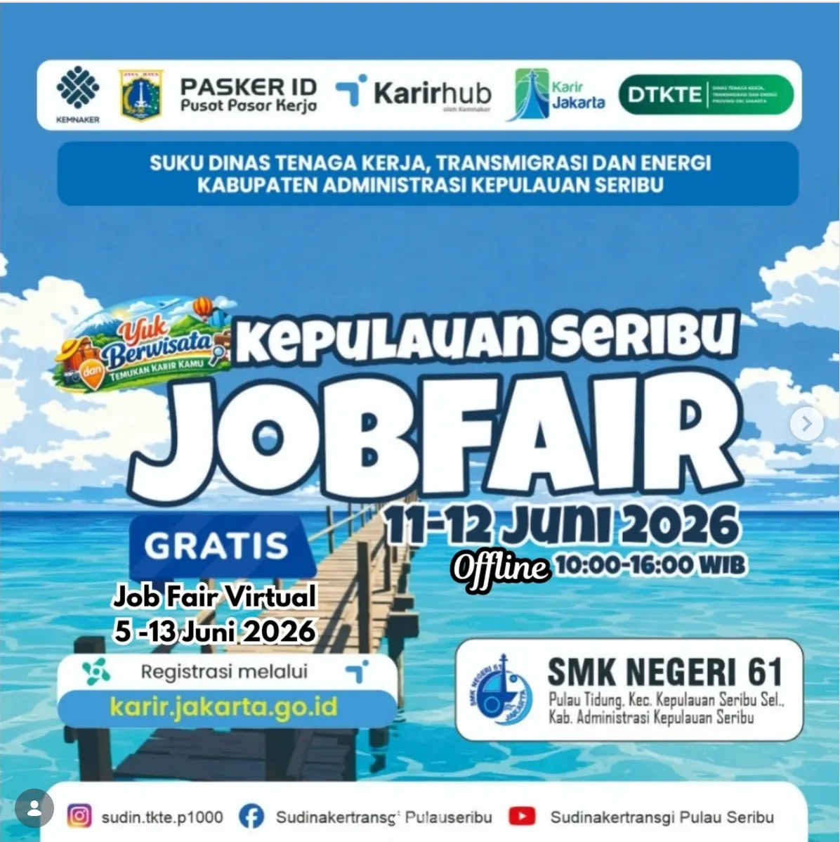 Job Fair Kabupaten Wonogiri 2026 (Suku Dinas TKTE Wilayah Kepulauan Seribu) : 10-11 Juni 2026